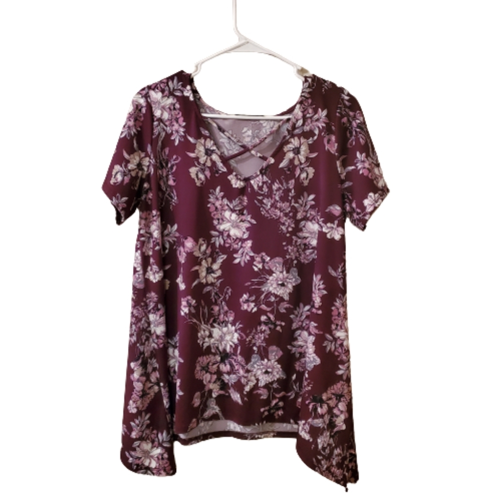 Mandy Evans Purple Floral Top with X Front